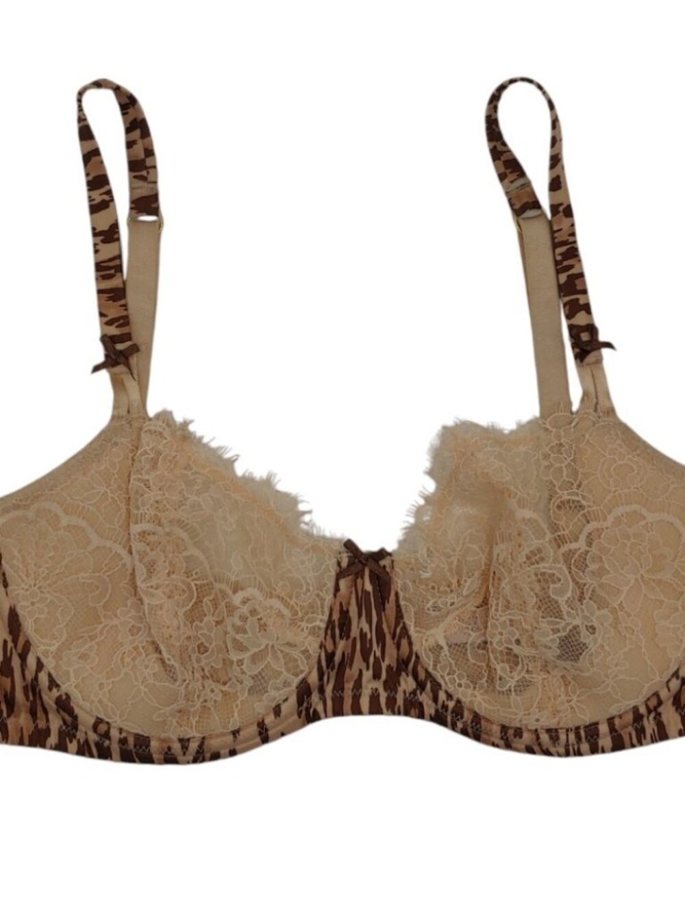 Victorias Secret Dream Angels Wicked Bra 34D Unlined Push Up Leopard Lace Tan